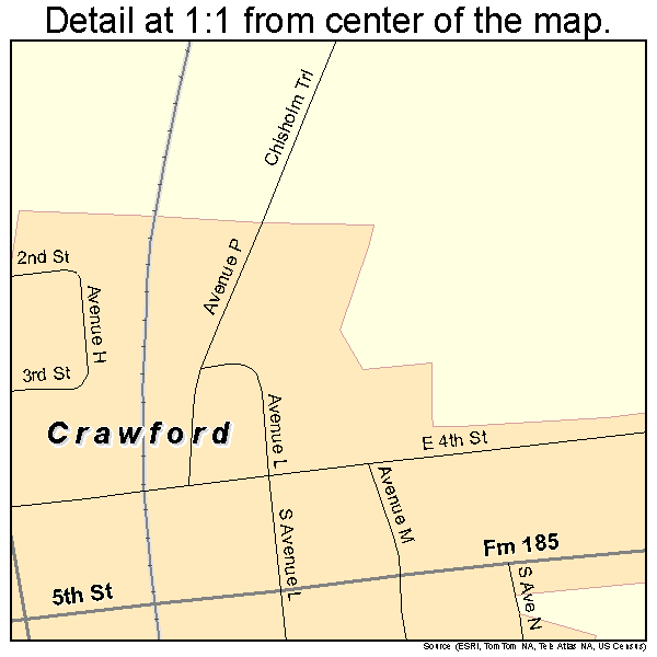 Crawford, Texas road map detail