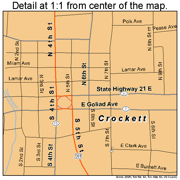 Crockett, Texas road map detail