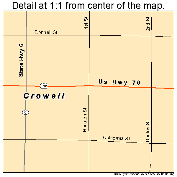 Crowell, Texas road map detail
