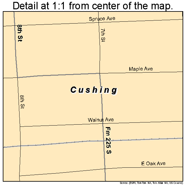Cushing, Texas road map detail