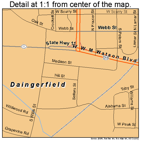 Daingerfield, Texas road map detail