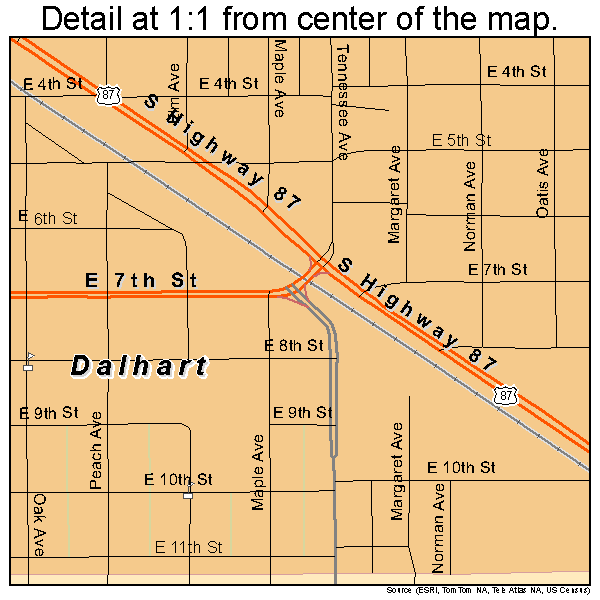 Dalhart, Texas road map detail