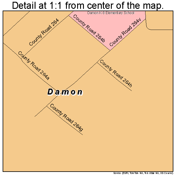 Damon, Texas road map detail