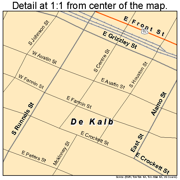 De Kalb, Texas road map detail