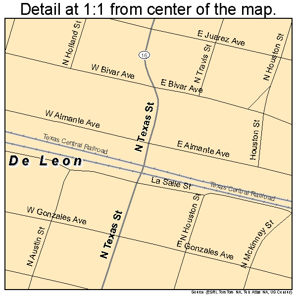 De Leon, Texas road map detail