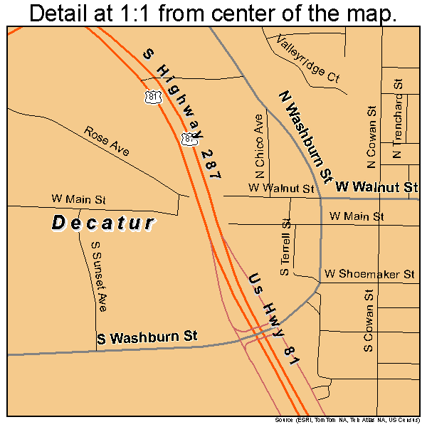 Decatur, Texas road map detail