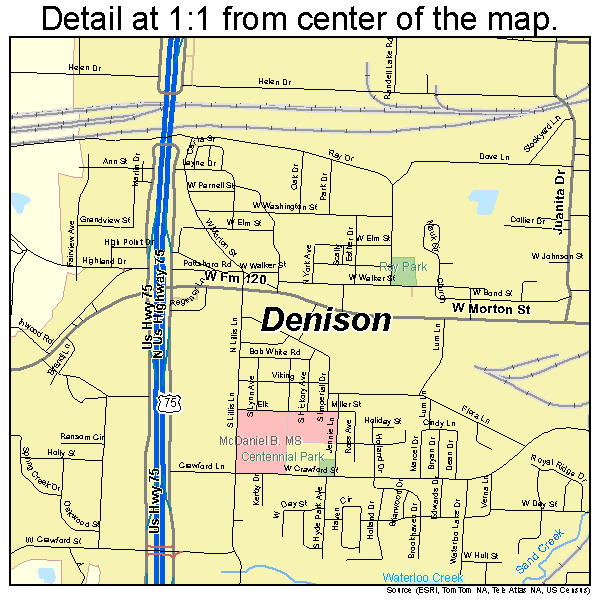 Denison, Texas road map detail