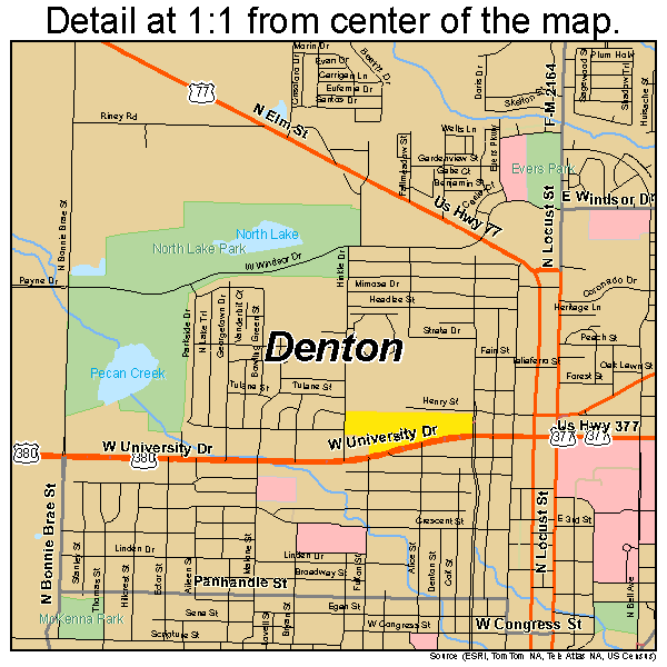 Denton Texas: Denton Texas STREET & ROAD MAP TX Atlas Poster Print Ho.