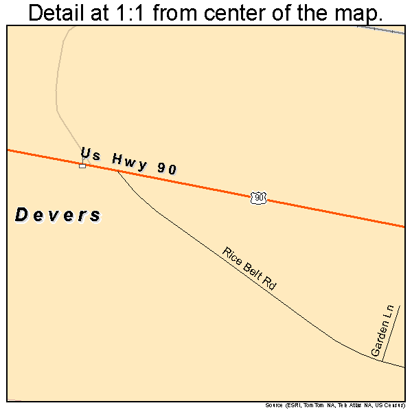 Devers, Texas road map detail