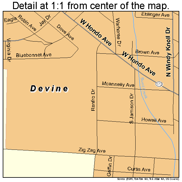 Devine, Texas road map detail
