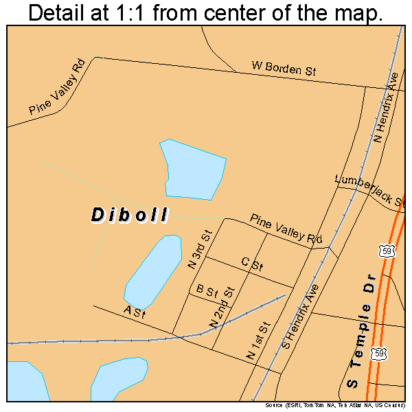 Diboll, Texas road map detail