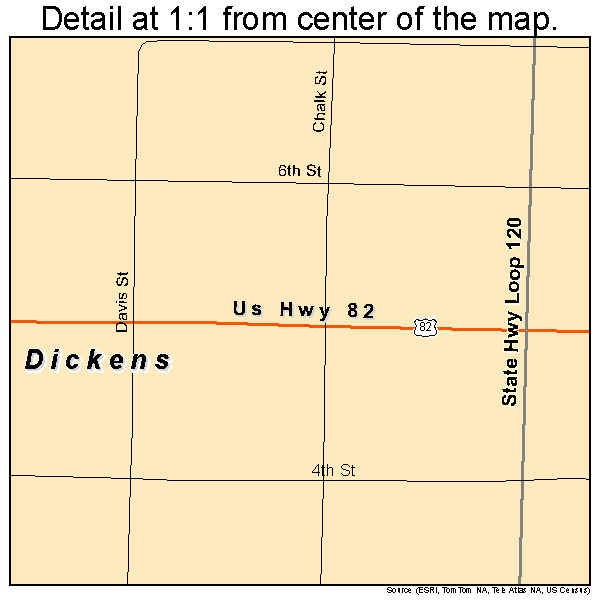 Dickens, Texas road map detail