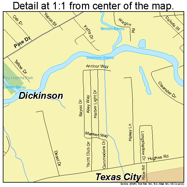 Dickinson, Texas road map detail