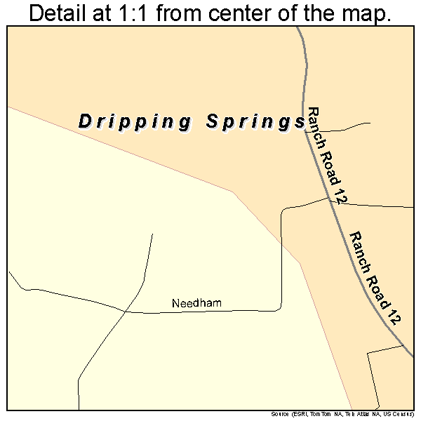 Dripping Springs, Texas road map detail