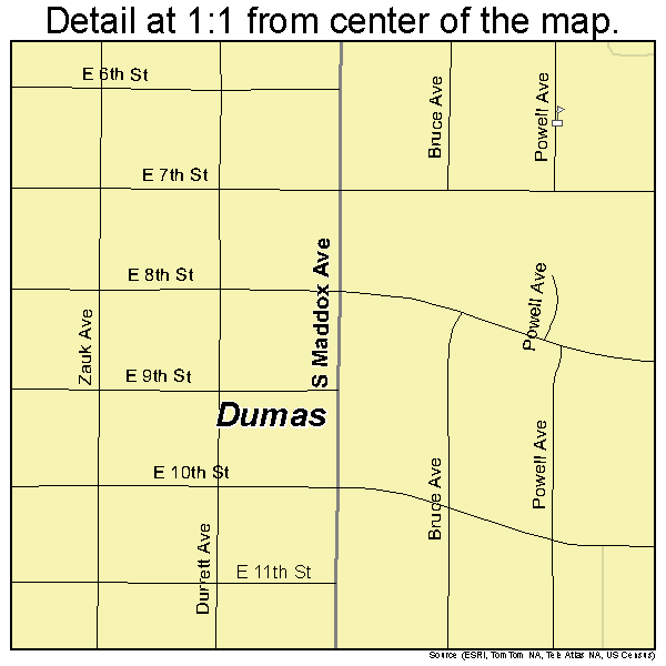 Dumas, Texas road map detail