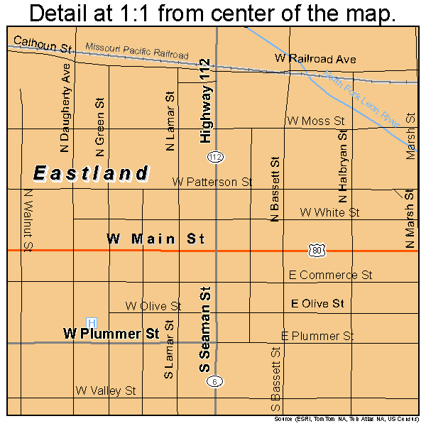 Eastland, Texas road map detail
