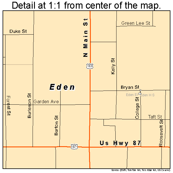 Eden, Texas road map detail