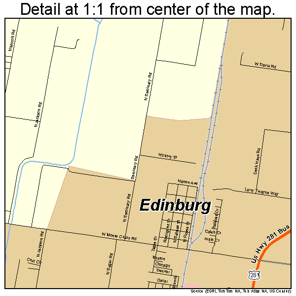 Edinburg, Texas road map detail