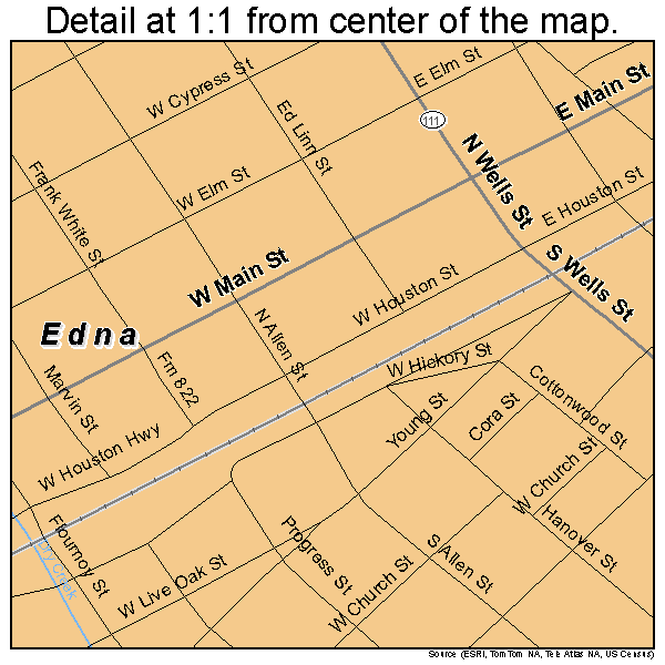 Edna, Texas road map detail