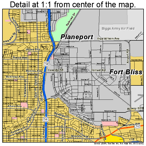 El Paso, Texas road map detail