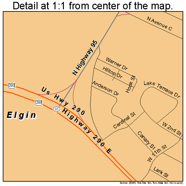 Elgin, Texas road map detail