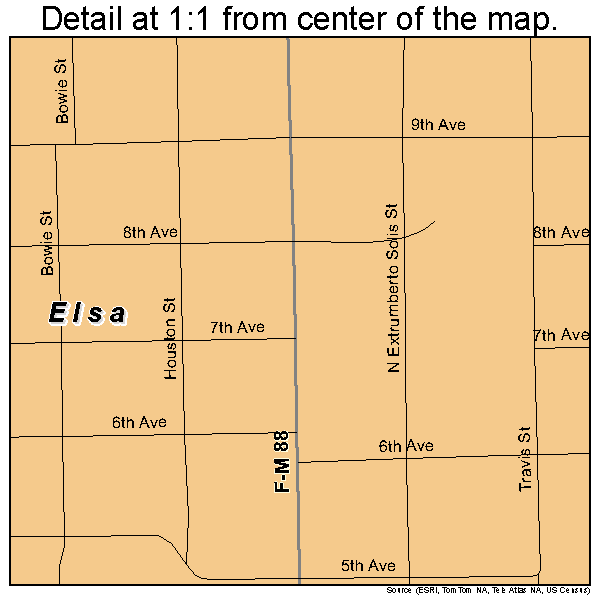 Elsa, Texas road map detail