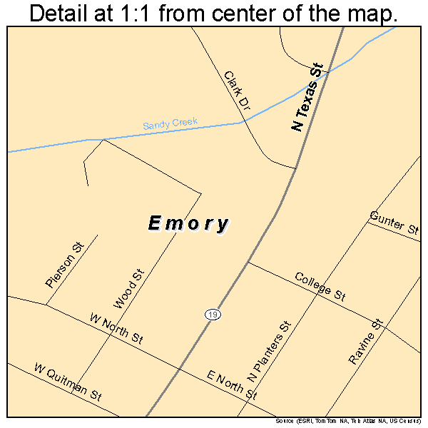 Emory, Texas road map detail