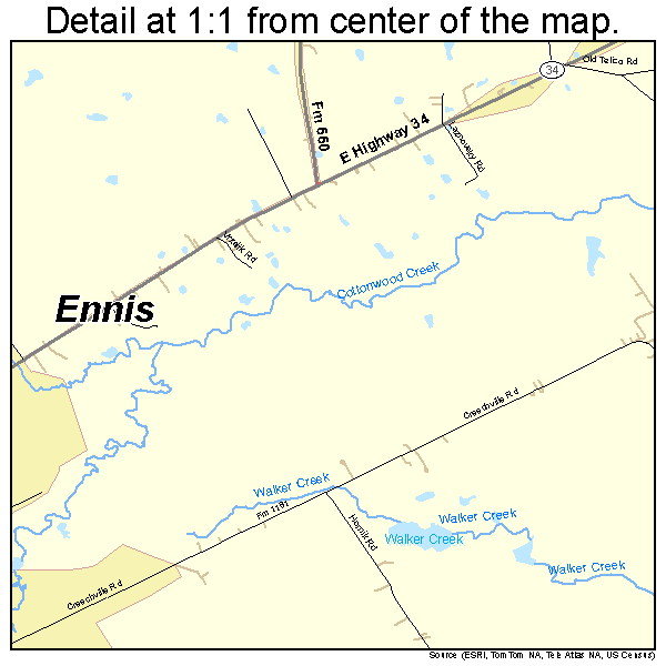 Ennis, Texas road map detail
