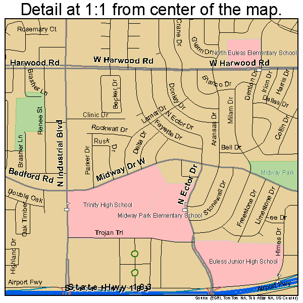 Euless, Texas road map detail