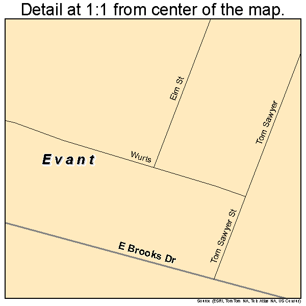 Evant, Texas road map detail