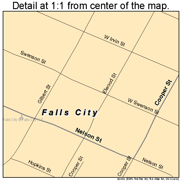 Falls City, Texas road map detail