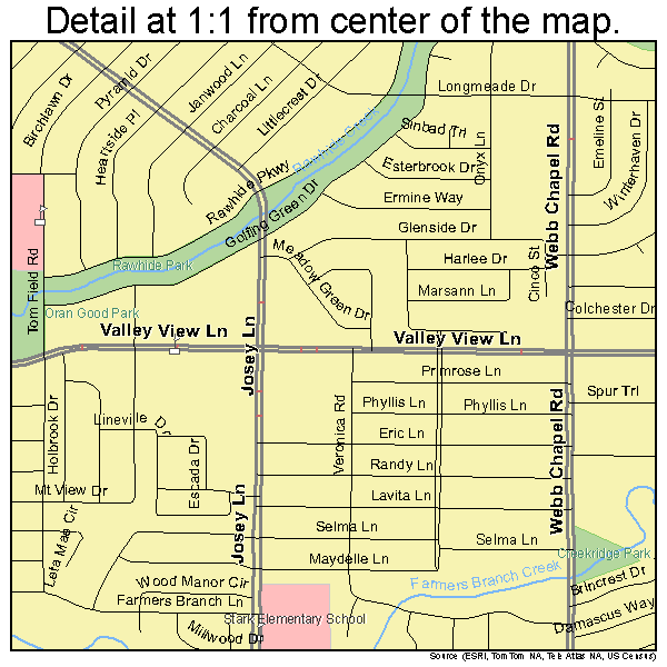 Farmers Branch, Texas road map detail