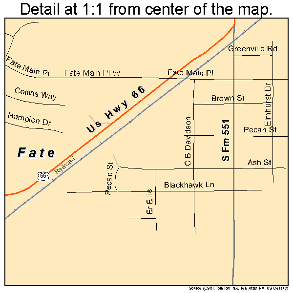 Fate, Texas road map detail