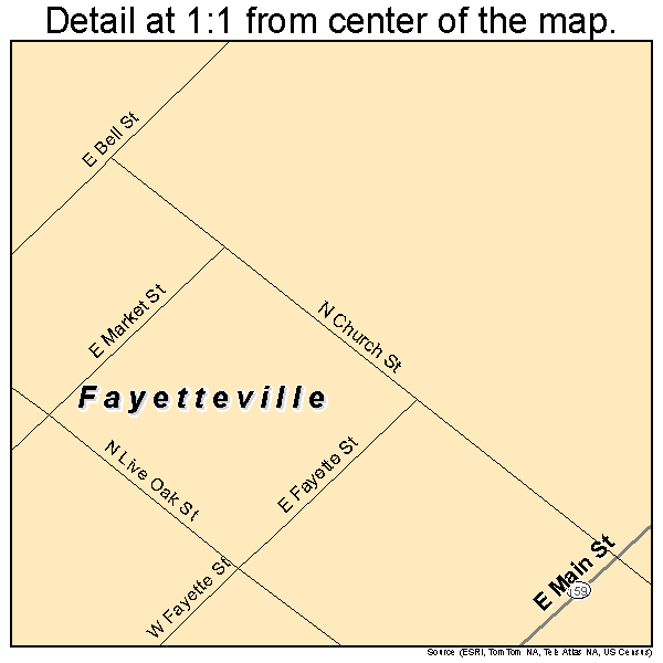 Fayetteville, Texas road map detail