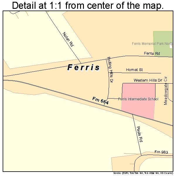 Ferris, Texas road map detail