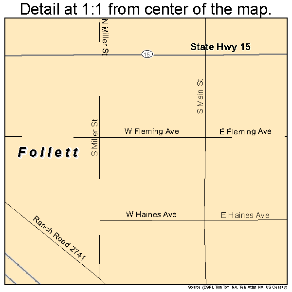 Follett, Texas road map detail