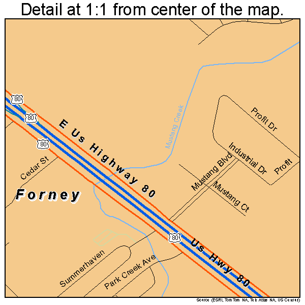 Forney, Texas road map detail