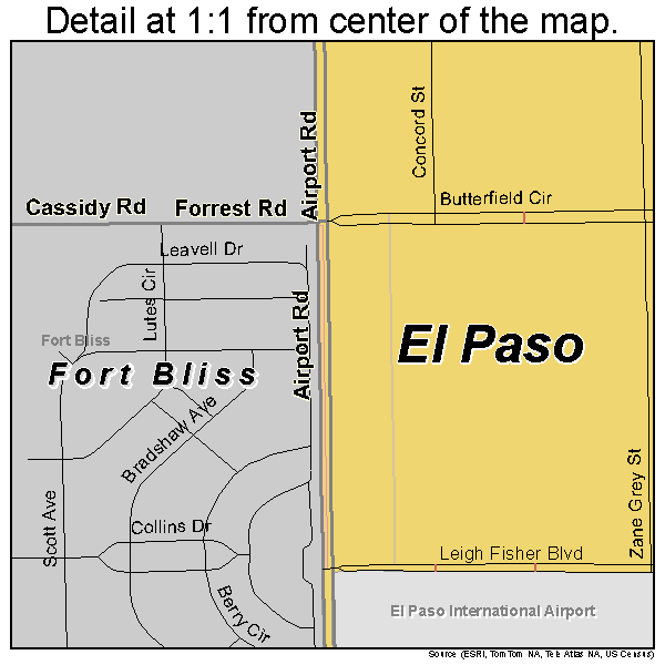 Fort Bliss, Texas road map detail