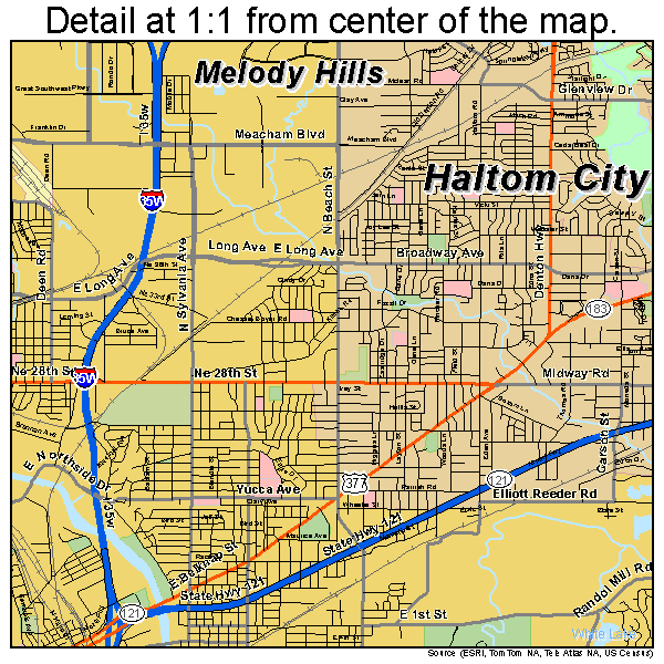 Fort Worth, Texas road map detail