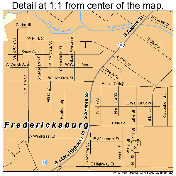 Fredericksburg, Texas road map detail