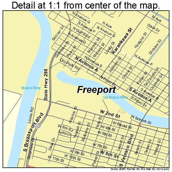 Freeport, Texas road map detail