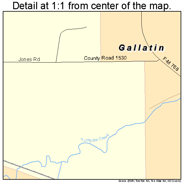 Gallatin, Texas road map detail