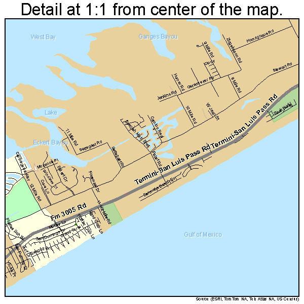 Galveston, Texas road map detail