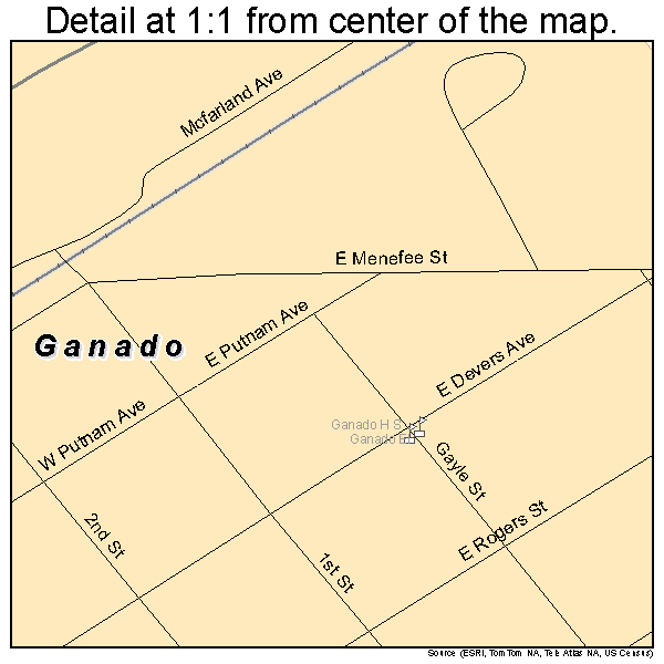 Ganado, Texas road map detail