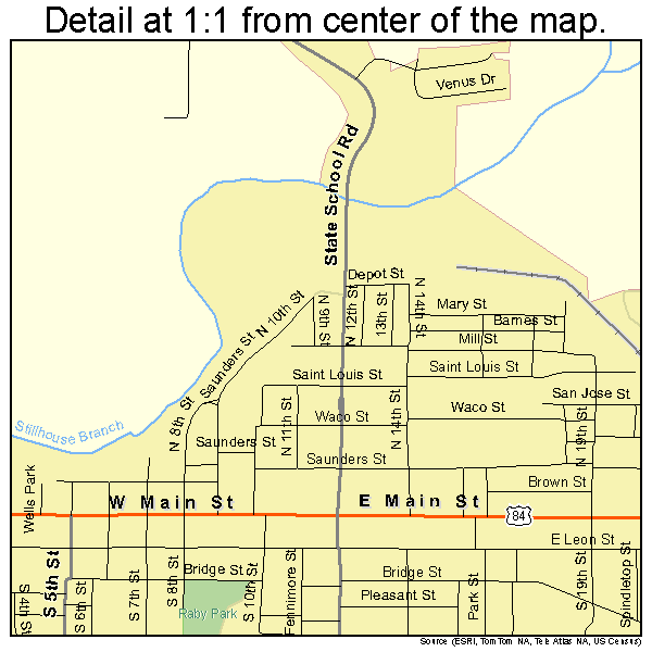 Gatesville, Texas road map detail