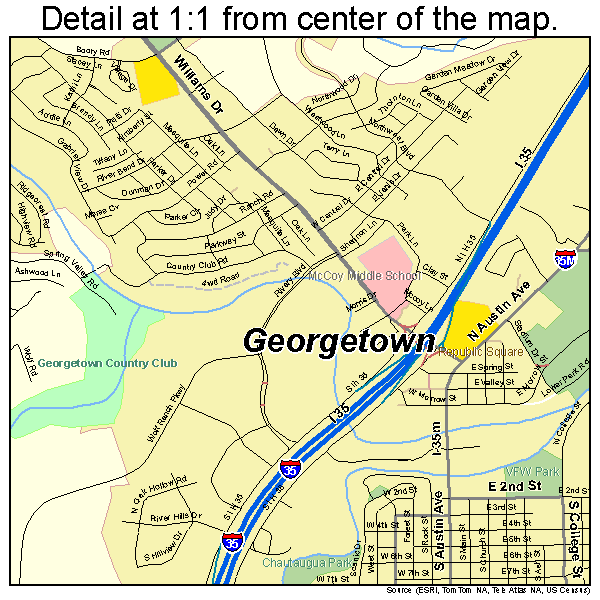 Georgetown, Texas road map detail