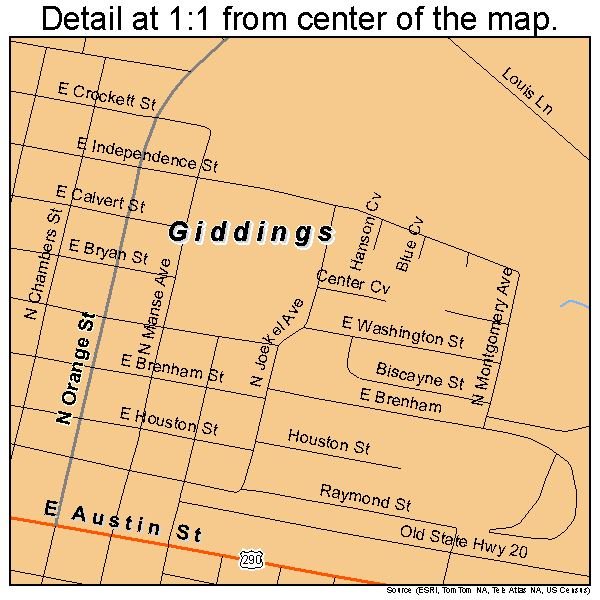 Giddings, Texas road map detail