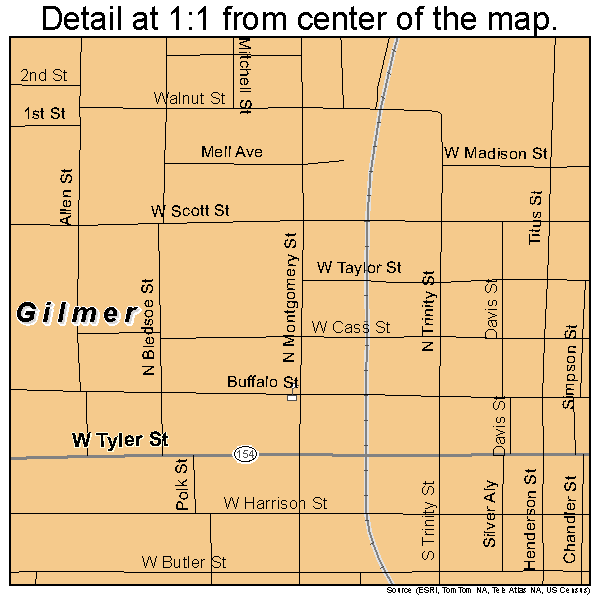 Gilmer, Texas road map detail