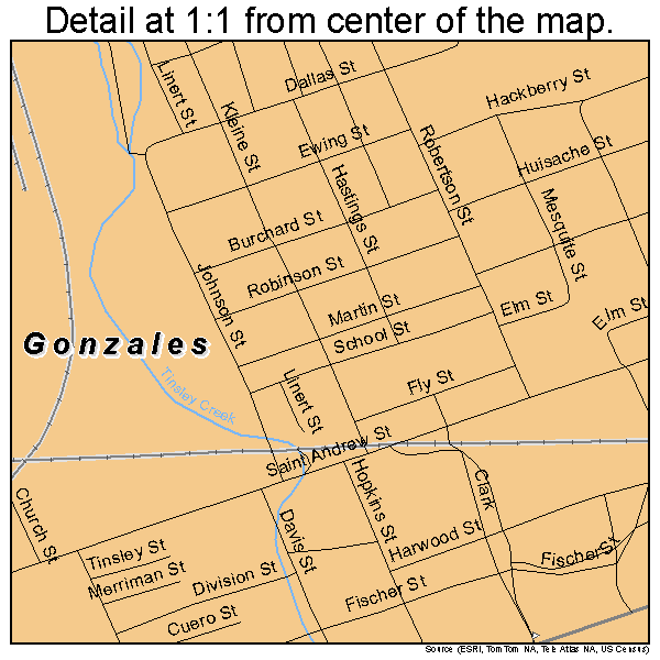 Gonzales, Texas road map detail