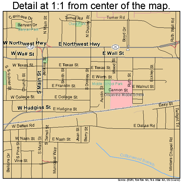 Grapevine, Texas road map detail